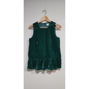 J Crew Green Velvet, luxurious, soft, plush, smooth, vintage, Peplum Top Sz 0